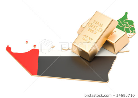 Golden reserves of UAE concept, 3D rendering Golden reserves of UAE concept, 3D rendering 34693710