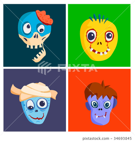 Colorful zombie scary cartoon character cards 34693845
