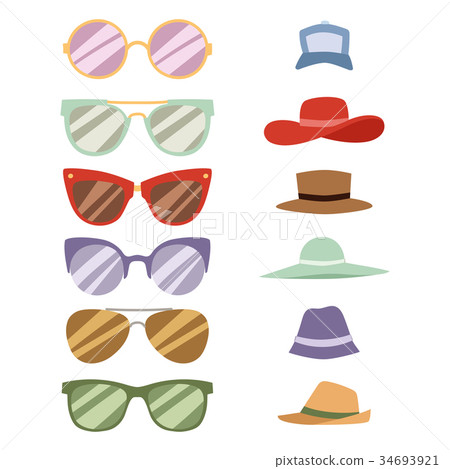 Beach accessories summer hats collection vector 34693921