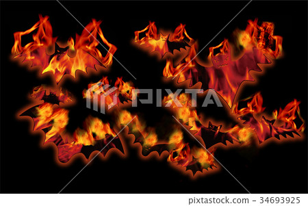 Burning halloween logo and pumpkin illustration | Burning bat illustration Burning halloween logo and pumpkin illustration | Burning bat illustration 34693925
