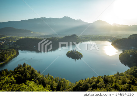 Bird view on Bled lake in Slovenia Bird view on Bled lake in Slovenia 34694130