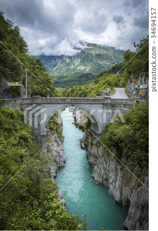 Bridge on Soca river in Kobarid Bridge on Soca river in Kobarid 34694157