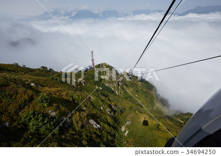 View from top of ropeway with multiple seats and 34694250