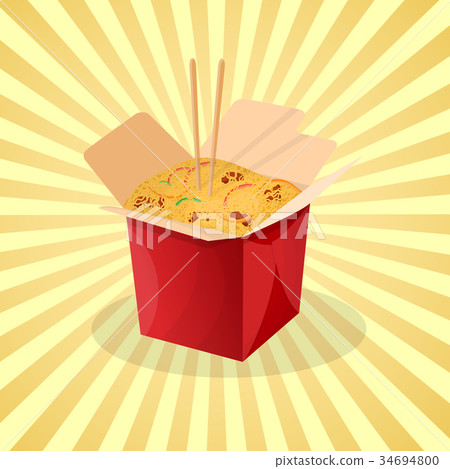Box of wok noodles - cute cartoon colored picture 34694800