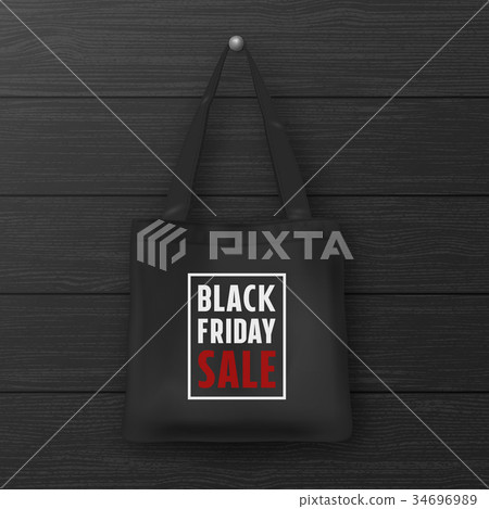 Realistic black textile tote bag with the 34696989
