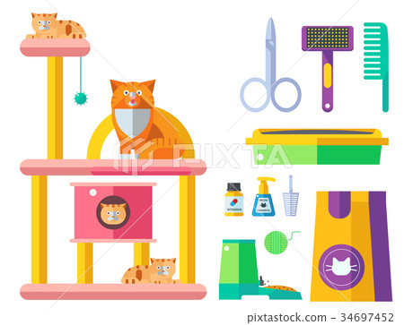 Colorful cat accessory cute vector animal icons 34697452