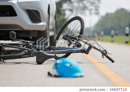 Accident car crash with bicycle on road Accident car crash with bicycle on road 34697710