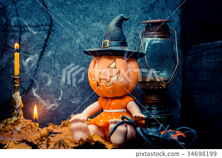 Halloween with copy space and pumpkin Halloween with copy space and pumpkin 34698199