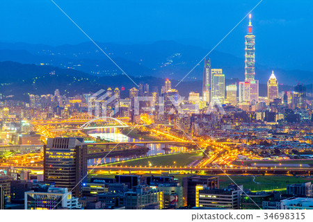 night view of taipei city by the river 34698315