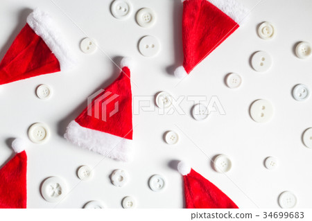 Santa hats flat lay Christmas theme Santa hats flat lay Christmas theme 34699683