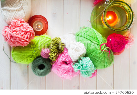 Yarn, candles, knitting 34700620