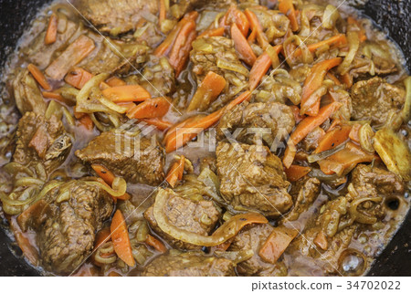 Pieces of meat are fried Pieces of meat are fried 34702022