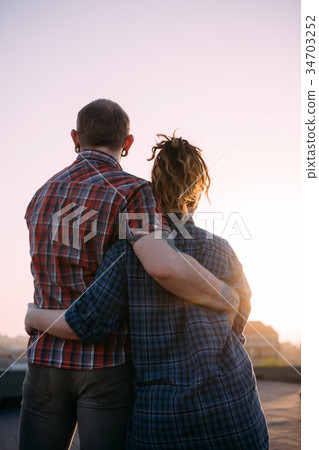 Romantic date outdoors. Cuddling love couple 34703252