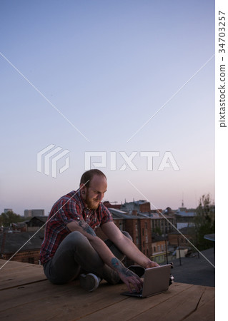 Pleasant social media communication on roof Pleasant social media communication on roof 34703257