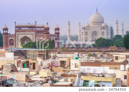 view of Taj Mahal and the great gate from the roof 34704350