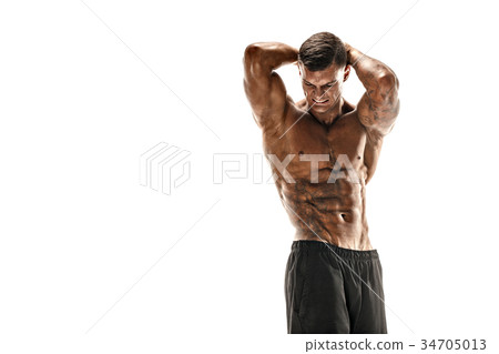 muscular super-high level handsome man posing on muscular super-high level handsome man posing on 34705013