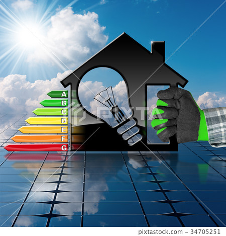 Energy Efficiency - House on a Solar Panel Energy Efficiency - House on a Solar Panel 34705251