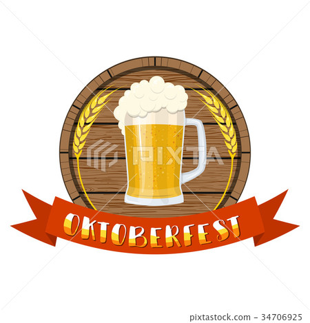 Glass of beer on a wooden barrel. Glass of beer on a wooden barrel. 34706925