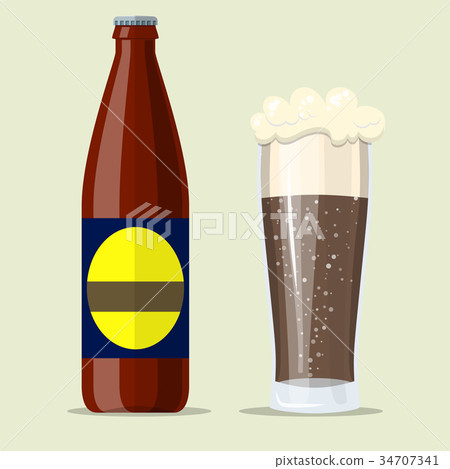 Bottle of dark stout beer with glass. Bottle of dark stout beer with glass. 34707341