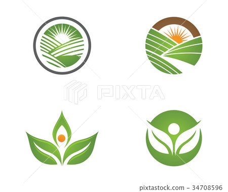 Logos of green tree leaf ecology 34708596