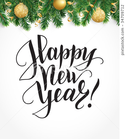Happy new year card with fir tree garland 34709712