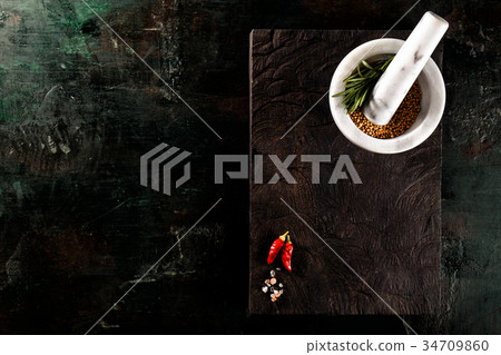 Top view of spices on black Top view of spices on black 34709860