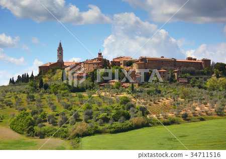 Old italian town on top of hill in Tuscany 34711516