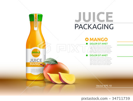 Mango juice packaging Realistic Vector mock up. 34711739