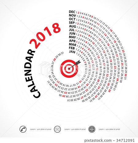 2018 Calendar Template.Spiral calendar. 34712091
