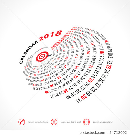 2018 Calendar Template.Spiral calendar. 2018 Calendar Template.Spiral calendar. 34712092