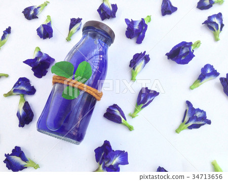 Butterfly Pea Herbal drink in bottle. Butterfly Pea Herbal drink in bottle. 34713656
