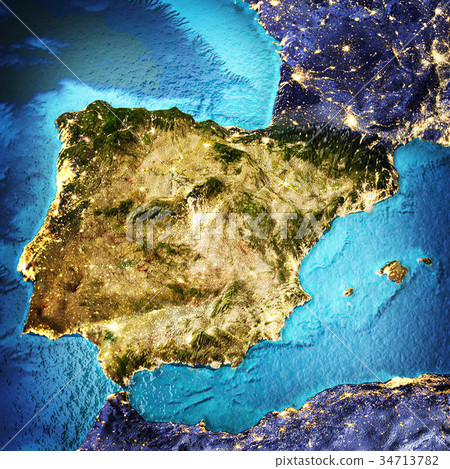 Spain, Portugal, Mediterranean Sea 3d rendering 34713782