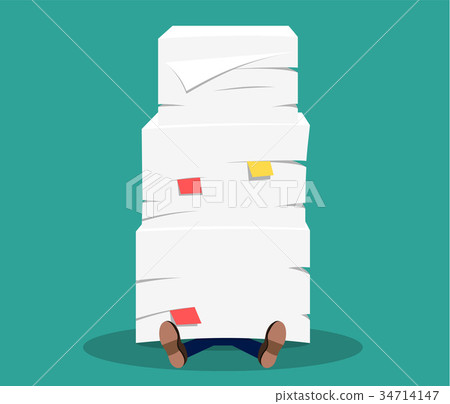 Businessman under the stack of paper, Businessman under the stack of paper, 34714147