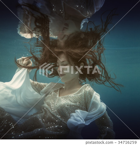 Girl in white dress underwater 34716259