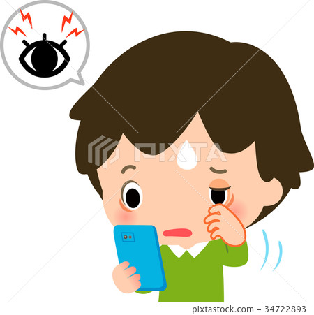 一個男孩用智能手機揉眼睛 一個男孩用智能手機揉眼睛 34722893