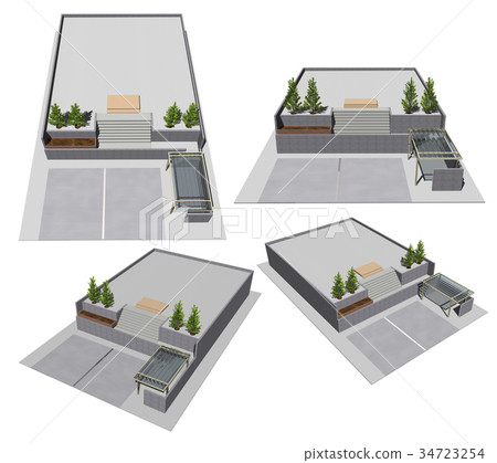 Small house, park, facility (parking space, entrance) Small house, park, facility (parking space, entrance) 34723254