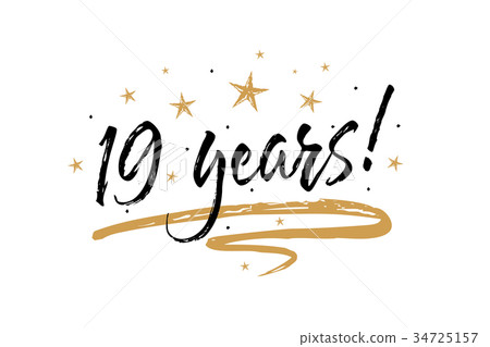 19 years card. Beautiful banner greeting scratched 19 years card. Beautiful banner greeting scratched 34725157
