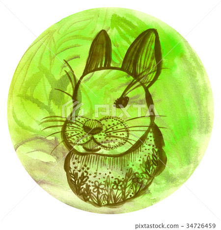 Watercolor badge with rabbit Vegan illustration Watercolor badge with rabbit Vegan illustration 34726459