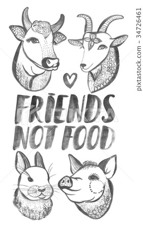 Watercolor poster with farm animals Vegan design Watercolor poster with farm animals Vegan design 34726461
