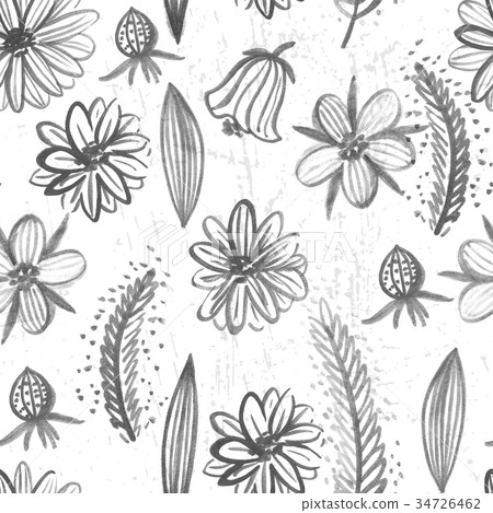 Watercolor seamless pattern with flowers and grass Watercolor seamless pattern with flowers and grass 34726462