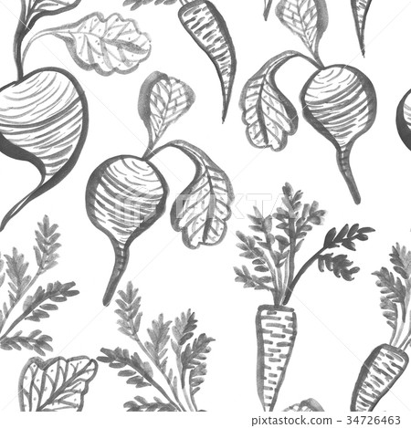 Watercolor seamless pattern with beets and carrots Watercolor seamless pattern with beets and carrots 34726463