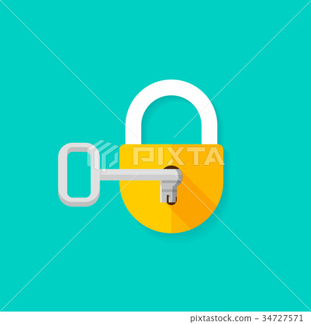 Key in keyhole opening closed padlock vector 34727571