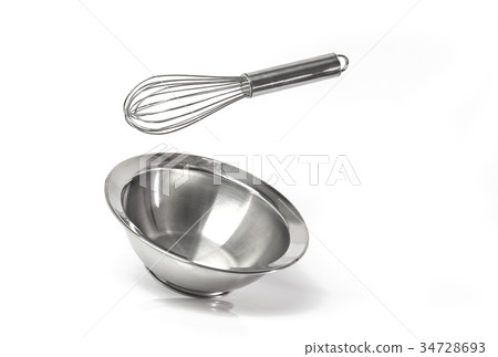 Isolate kitchen utensil wisk and bowl floting Isolate kitchen utensil wisk and bowl floting 34728693