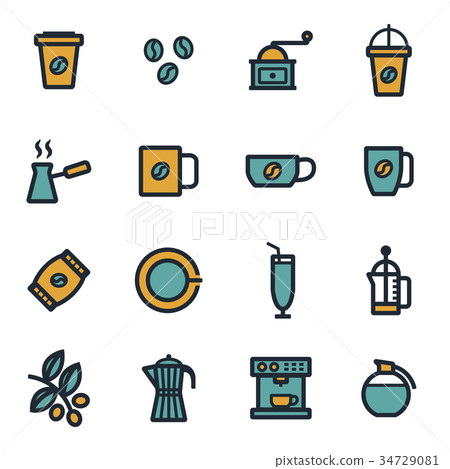 Vector flat coffee icons set Vector flat coffee icons set 34729081