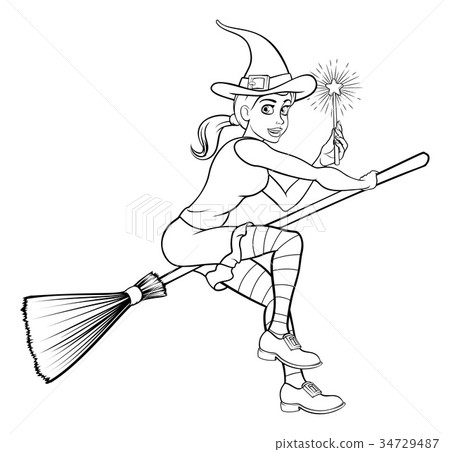 Cartoon Halloween Witch and Magic Wand Cartoon Halloween Witch and Magic Wand 34729487