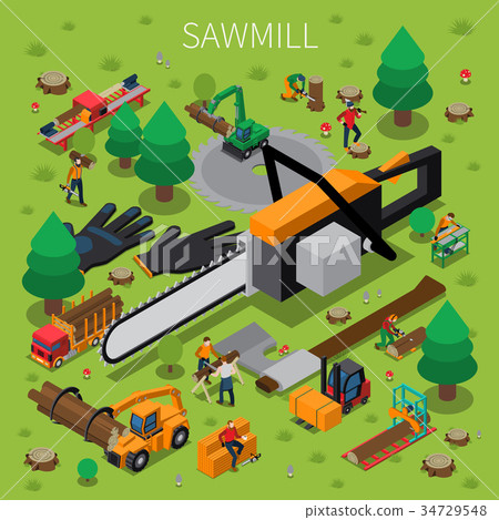 Sawmill Timber Mill Lumberjack Isometric 34729548
