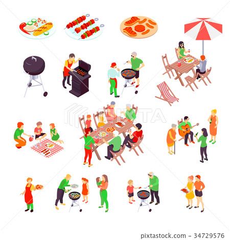 Family Barbecue Picnic Isometric Icons 34729576