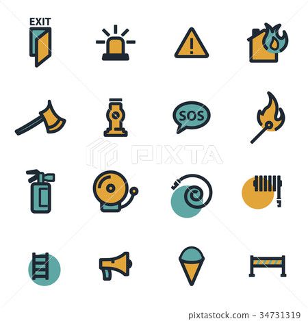 Vector flat firefighter icons set 34731319