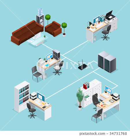 Office Computer Net Isometric Illustration 34731768