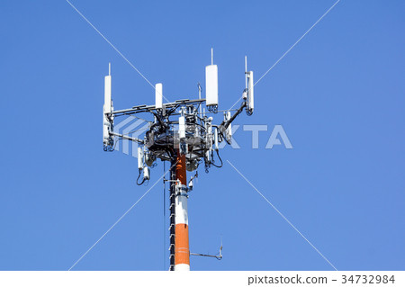 Antenna tower, with the blue sky. Close-up of the Antenna tower, with the blue sky. Close-up of the 34732984